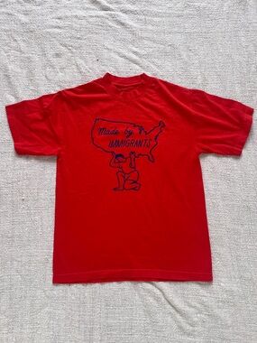 BNWT Kira Shop x Mochi kids Red Graphic Tee "Made by Immigrants"